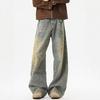 Wasteland Wind Ripped Jeans Men's Vintage American Retro Washed Old Trendy Brand Straight Wide-leg Trousers