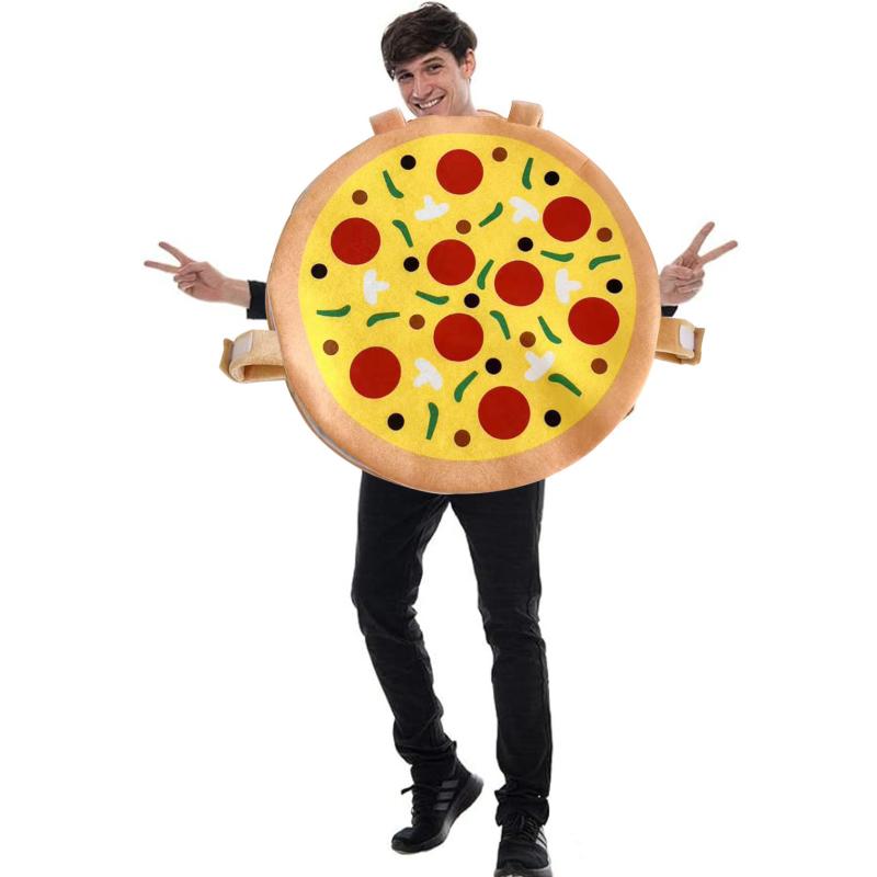 1Set Adult Stage Performance Costume Cap Outfits Kids Pizza Cosplay Food Funny Clothing Overall Hat Halloween Party Fantasia Kit