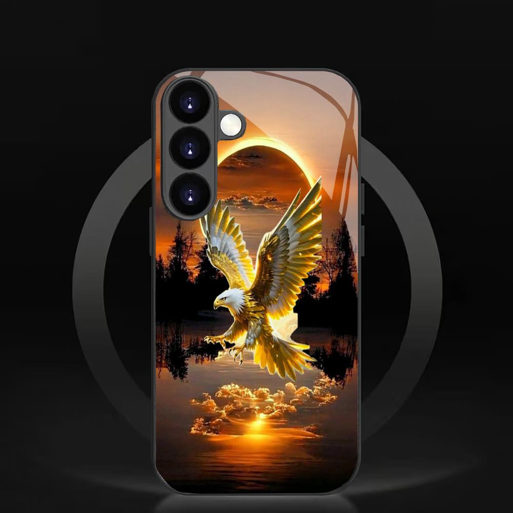 Eagle Flying Design Tempered Glass Phone Case Suitable for Samsung Galaxy S26 S25 S24 S22 S21 S20FE/Ultra/Plus Scratch Resistant