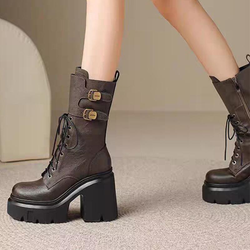 

Модные женские ботильоны на высоком каблуке, массивная модная обувь, роскошные женские туфли-лодочки 2025 зима, дизайнерские элегантные платья, короткие женские ботинки 40