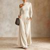 Women's Color Asymmetrical Off Shoulder Long Sleeve Casual Vacation Dress for Beach and Travel