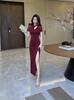 2025 Elegant Women's Chinese Qipao Bodycon Dress - Sexy, Slimming Long Skirt for Nightclub or Workwear