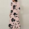 Women's Casual Fashion Floral Print V-neck Long Sleeve Waist Long Dress