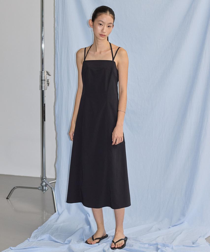CITYBREEZE New Nylon Ribbon Strap Long Dress_Black