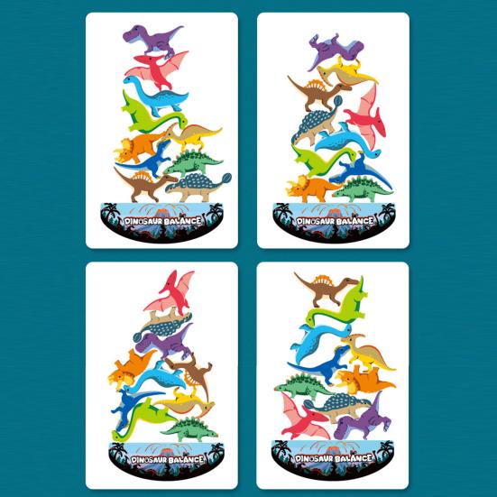 1 Set Dinosaur Building Block Stacking Game Kids Educational Wooden Cartoon Dino Brick Stacking Balance Tower Toy Toddlers Boys Girls Gift