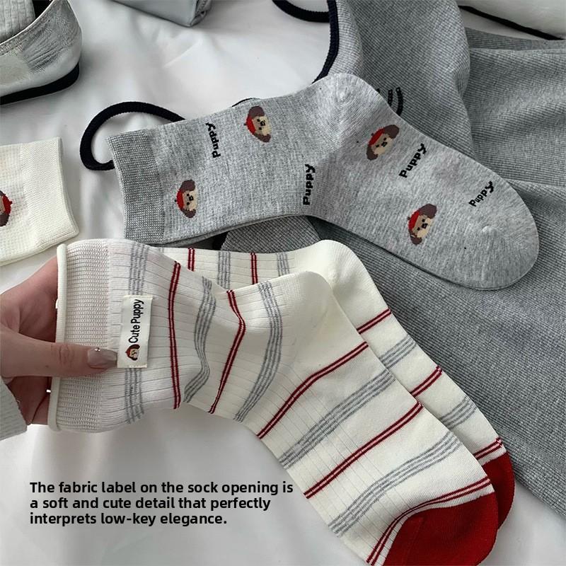 Cute Puppy-style Children's Spring-autumn Cotton Socks, Mid-length Socks, Pile Socks, with Training Shoes and Long Socks.