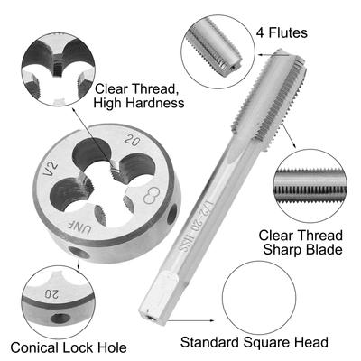 UNF Die Kit 1/2-20 UNF Tap HSS 1Set Right Hand Model 1/2-20 UNF Replacement Round Handle High Qulity Newest Brand New