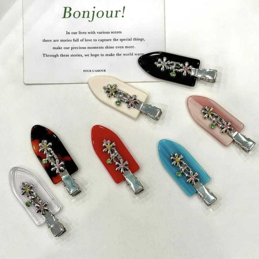 Sweet Rhinestones Duckbill Clip Acetate Hair Clip Cute Metal Flower Clip  Hair Accessories
