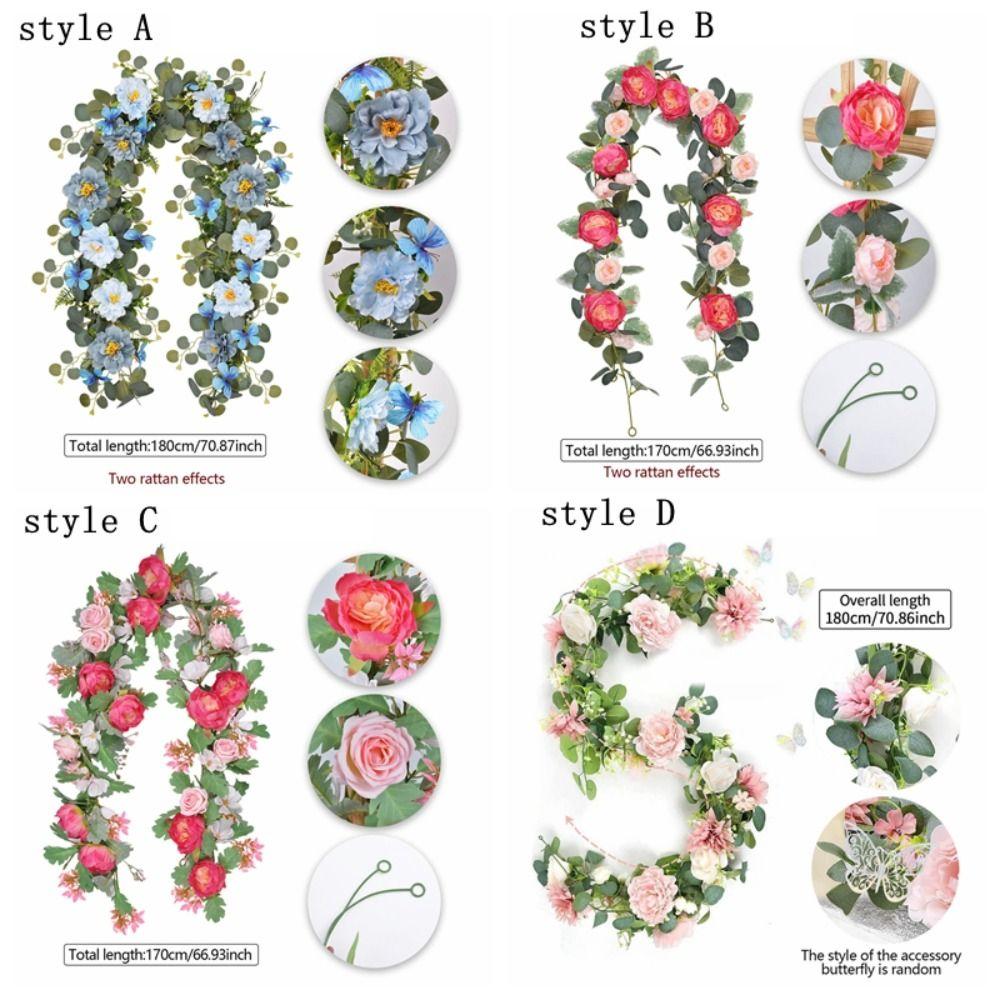 Romantic Artificial Eucalyptus Leaf Vine Plastic Realistic Butterfly Rattan Decor Handmade Lifelike Fake Hanging Plants