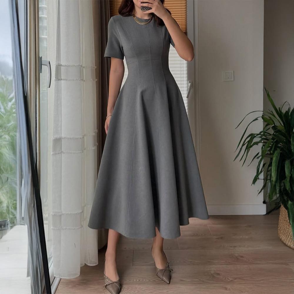 Temperament and Elegant Short-sleeved A-line Long Skirt Dress for Women's Autumn and Winter 2025