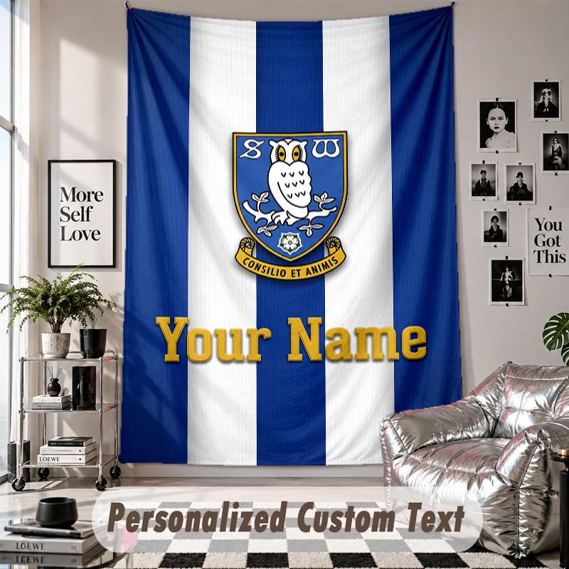 Wall Hanging Tapestry With Custom Name & Text, Sheffield Wednesday FC Decorative Tapestry For Bedroom