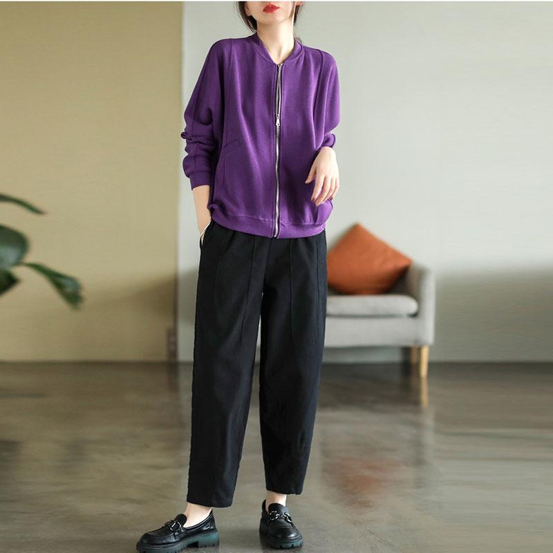 DIMANAF Plus Size Women Jackets Solid Hoodies & Sweatshirts Zipper Purple Coats Loose Casual Autumn Basic Tops 2022 New