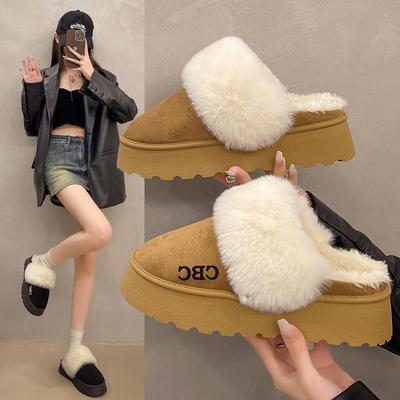 New Women's Faux Fur Slippers Women Luxury Plush Slip On Platform Shoes Female Slides Thick Sole Designer Home Cotton Slippers