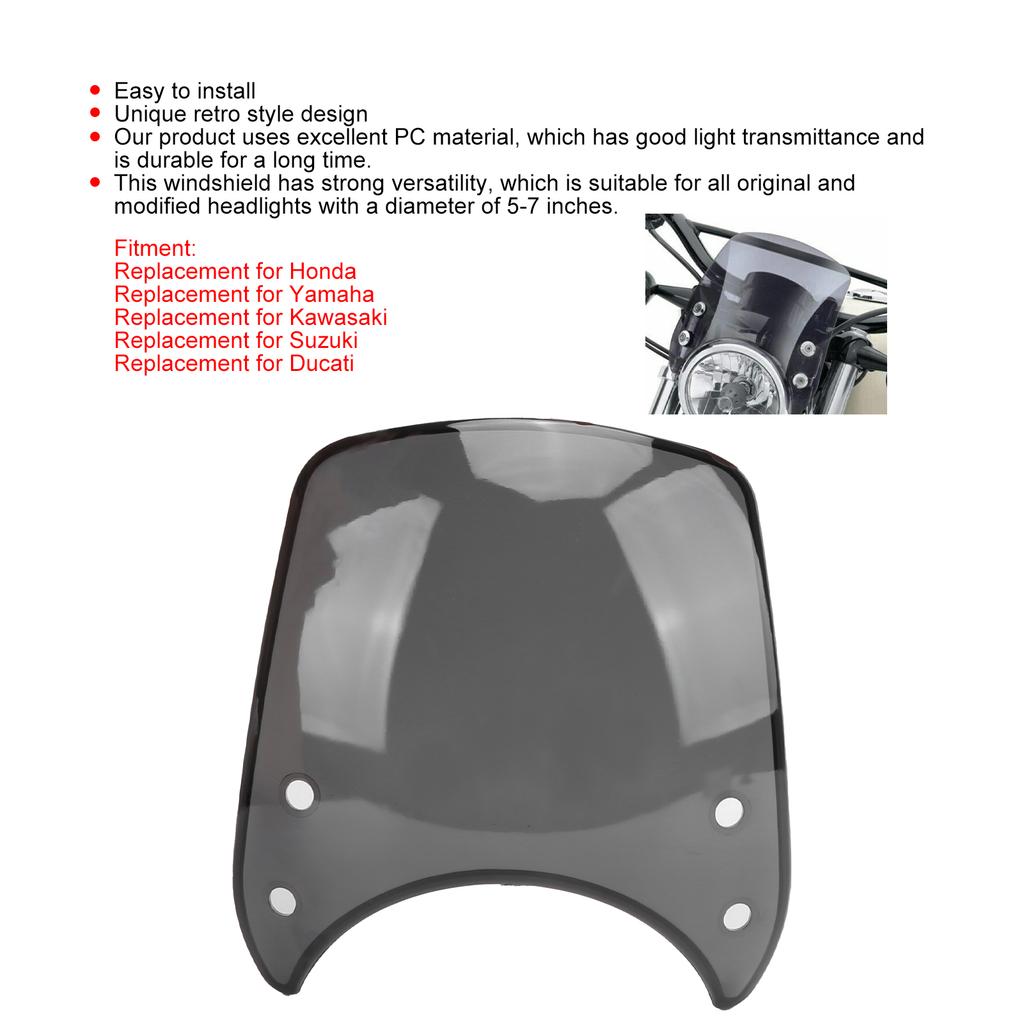 Motorcycle   Retrofit Vintage for 5‑7in Motor Headlights Windscreen PC Material