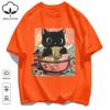Retro Cats Like To Eat Lamian Noodles Unisex T Shirt Retro Fashion Short Sleeve Summer Comfortable Tee Unisex Cotton Loose Clothing