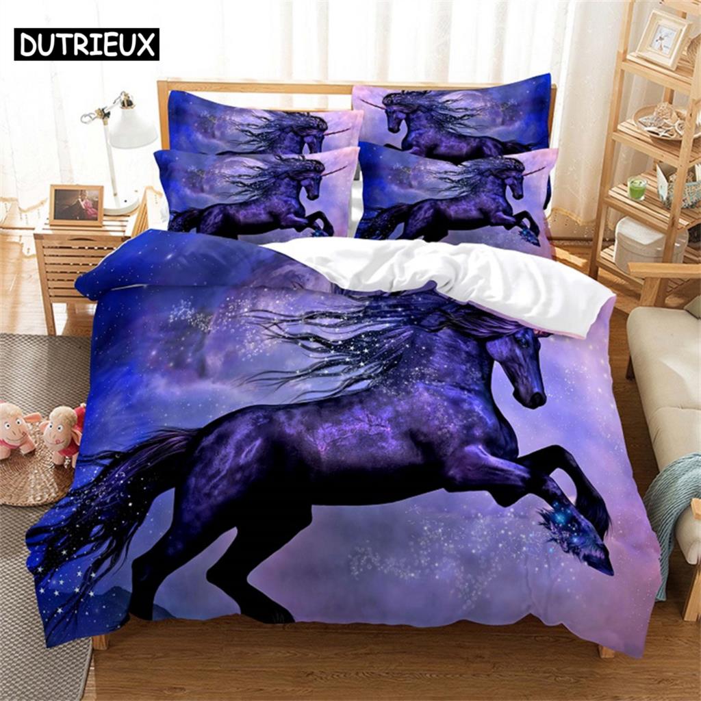 

Horse Fashion Bedding Set 2/3pcs 3D Digital Printing Duvet Cover Sets 1 Quilt Cover + 1/2 Pillowcases US/EU/AU Size (135x200cm)&set