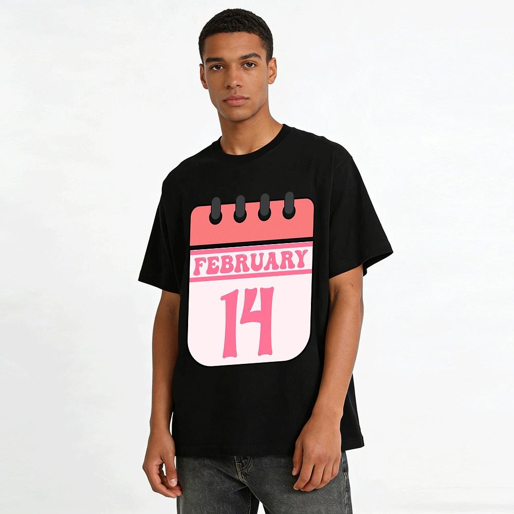 February 14 Valentine's Day Calendar Print Casual Couple Top Pure cotton T-shirt