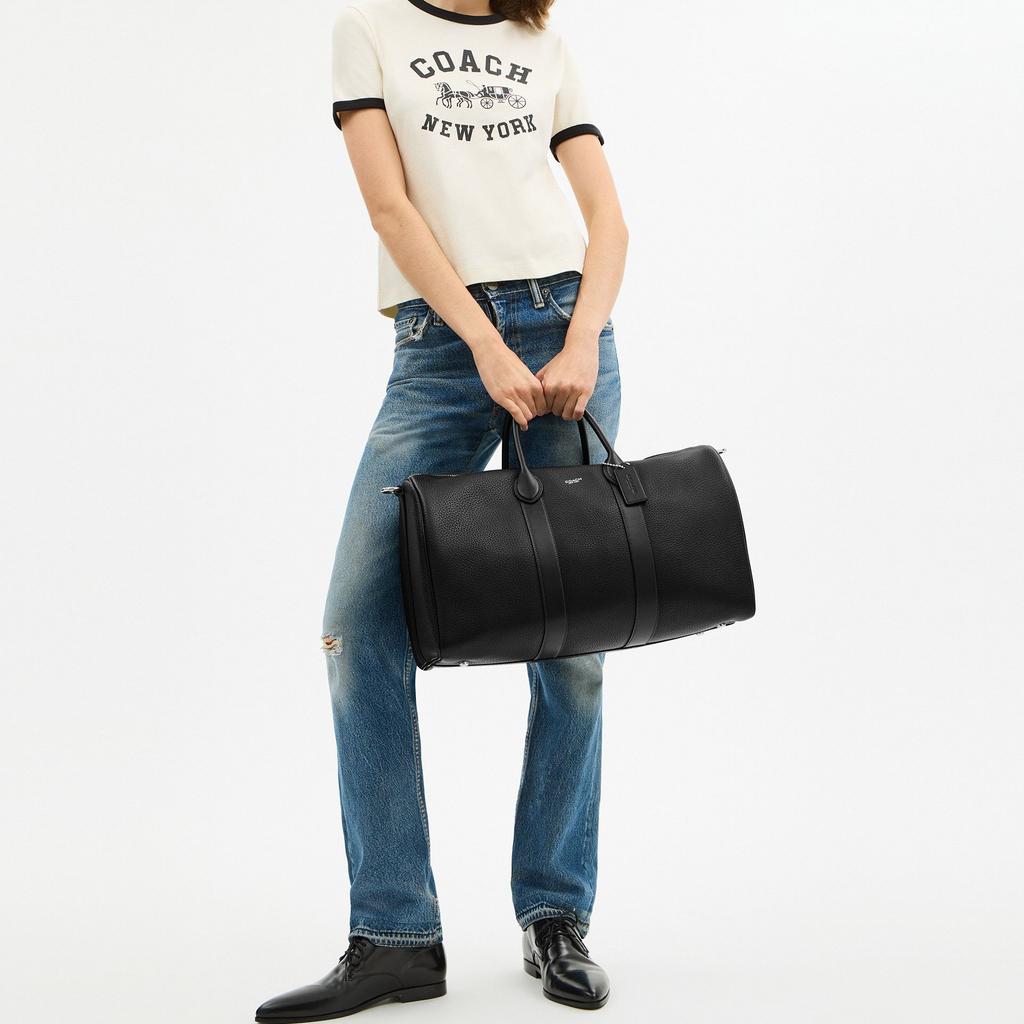 Coach Compass 45 Silver Zipper Closure Leather Bowling Bag Unisex Shoulder Bag Black CCB85-BLK