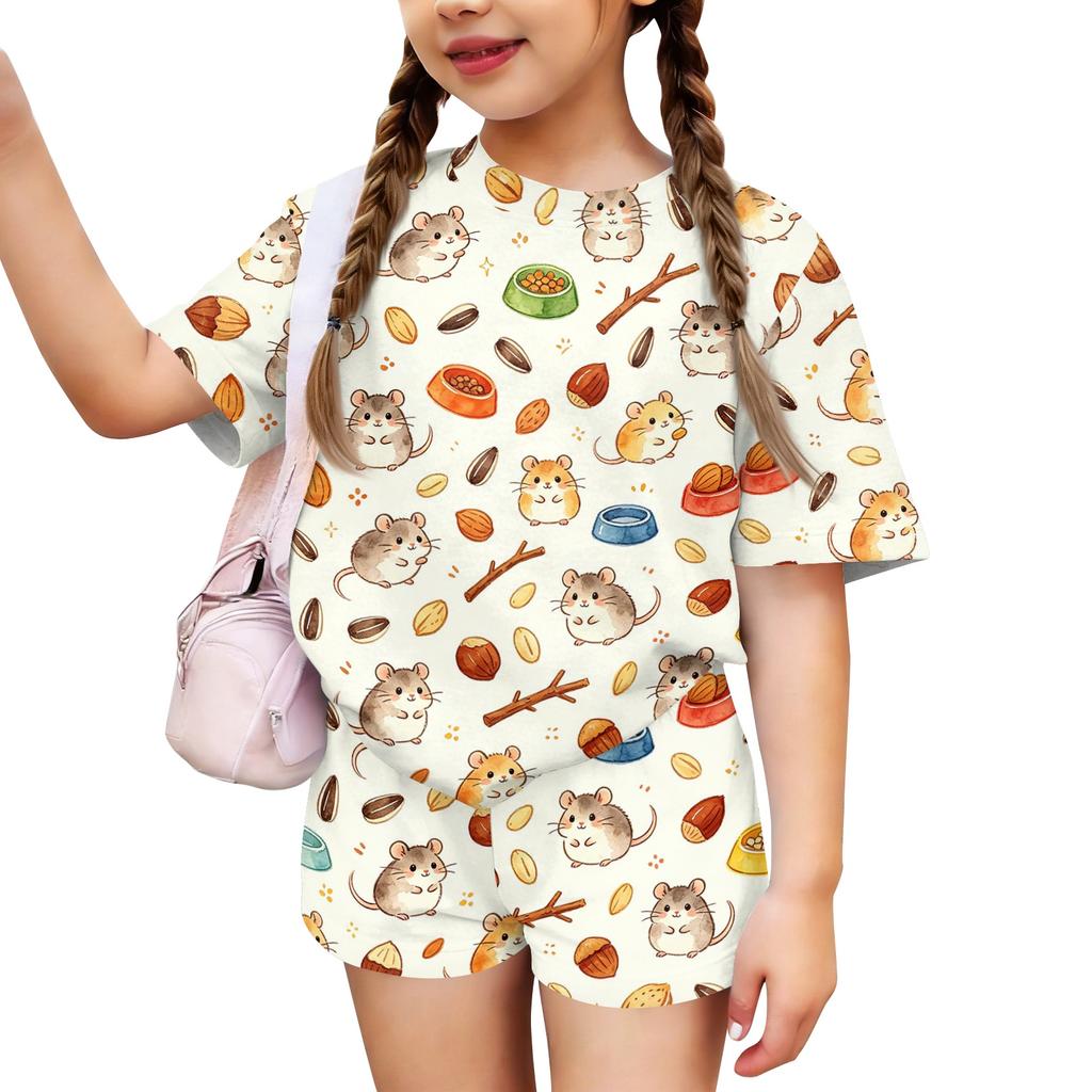 Kids Casual Short Sleeve Top and Shorts Set Animal Pattern Lightweight Summer Outfit Soft Fabric Breathable Design Comfortable Fit
