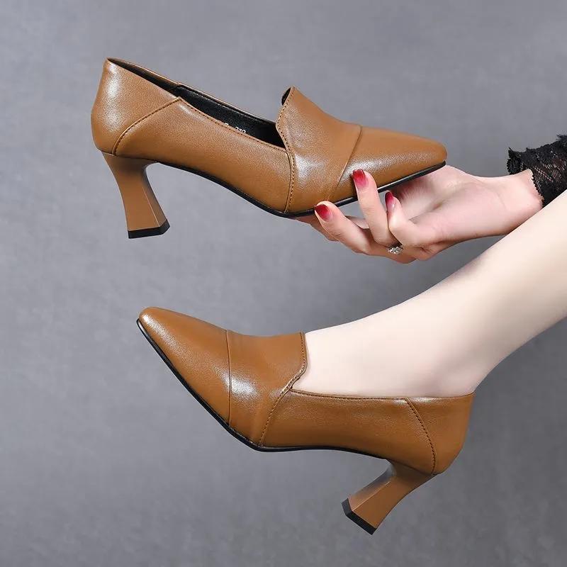 

zapatos de mujer women cute brown pointed toe light weight office work pumps lady casual sweet black heel shoes ab797 35