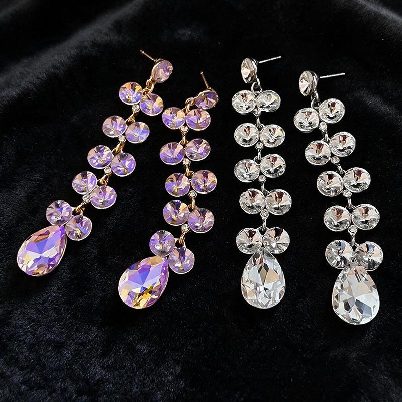 Silver Needle Rhinestone Water Drop Tassel Stud Earrings - Exquisite High-end Light Luxury Ear Jewelry