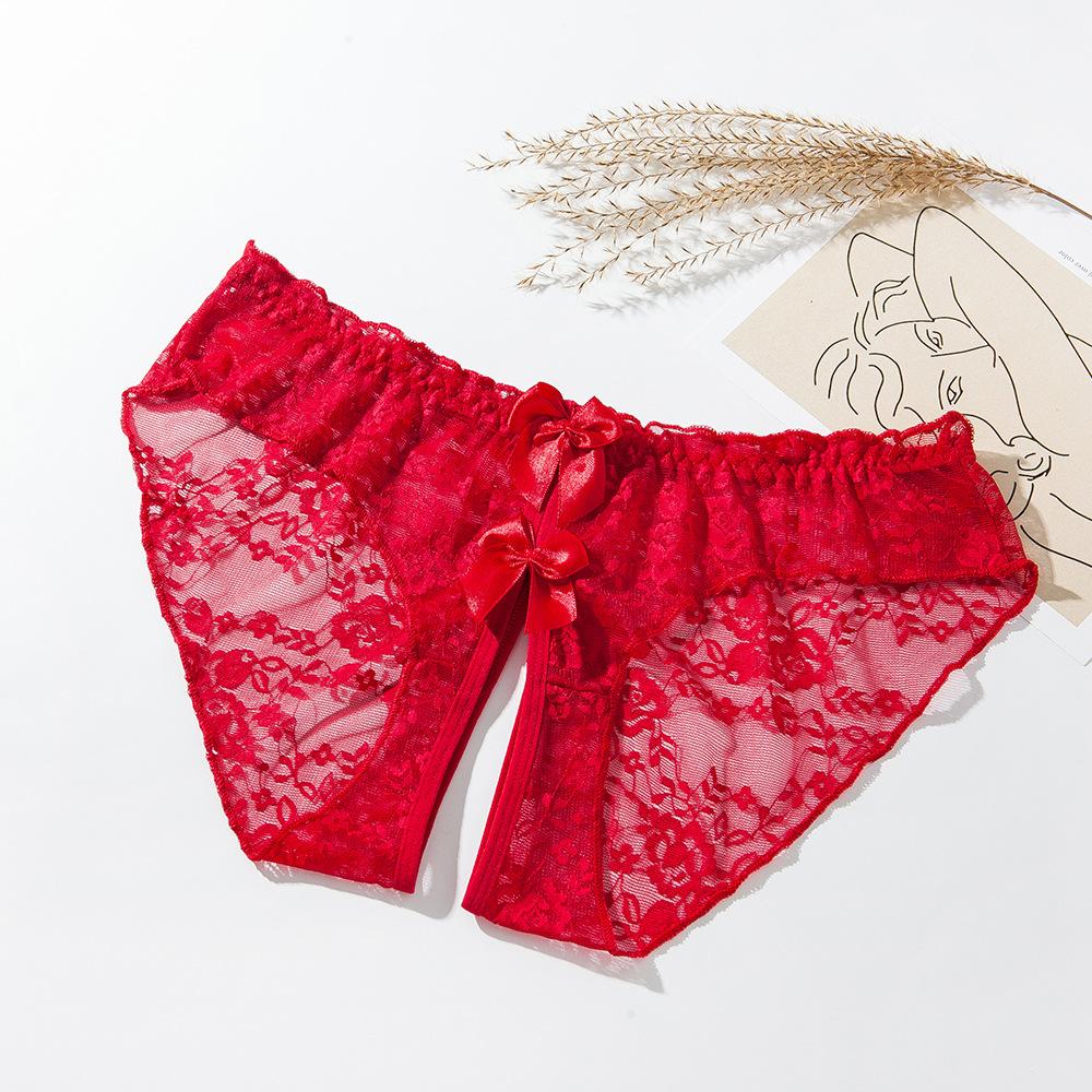 Sexy Open Lace Panties Transparent Bow Low Waist Breathable Underpants194