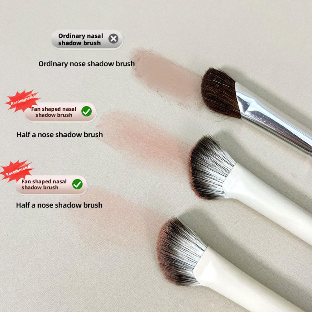 2 Pcs Half Fan-shaped Nose Shadow Brush Portable Angled Nose Contouring Highlighter Powder Brush Make Up Tools