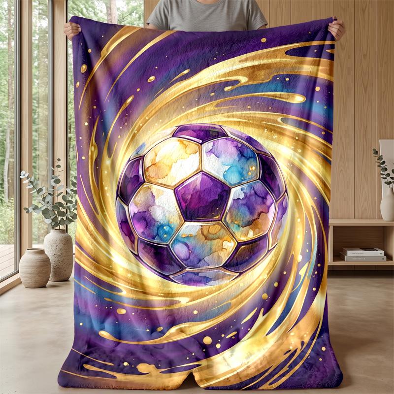 Golden Soccer Ball Flame Theme blanket Lightweight Warm Flannel Blanket Decorative Throw Blanket for Home Decoration