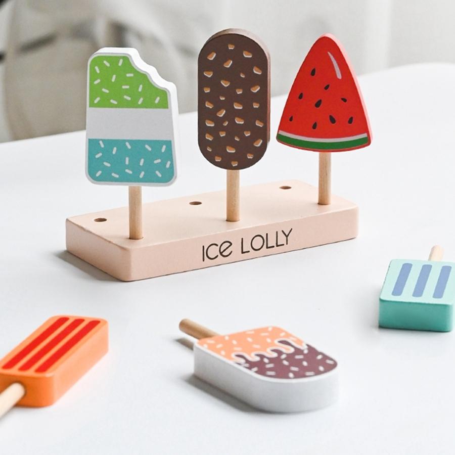 Wooden Ice Cream Toys Kids Pretend Play Simulation Kitchen Toys Wood Ice Lolly Playing Game for Children Kids Birthday Gift
