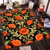 Floral Carpet with Red Poppies, Green Leaves, Black and Gold Design Suitable for use as an anti-slip for living room bedroom sofas