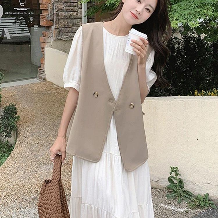 Elegant Summer 2026 White Pleated Retro Vest & Dress Set for Women