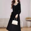 French Elegance Hepburn-Style Velvet Dress 2025: Autumn/Winter Waist-Cinching Slim Fit