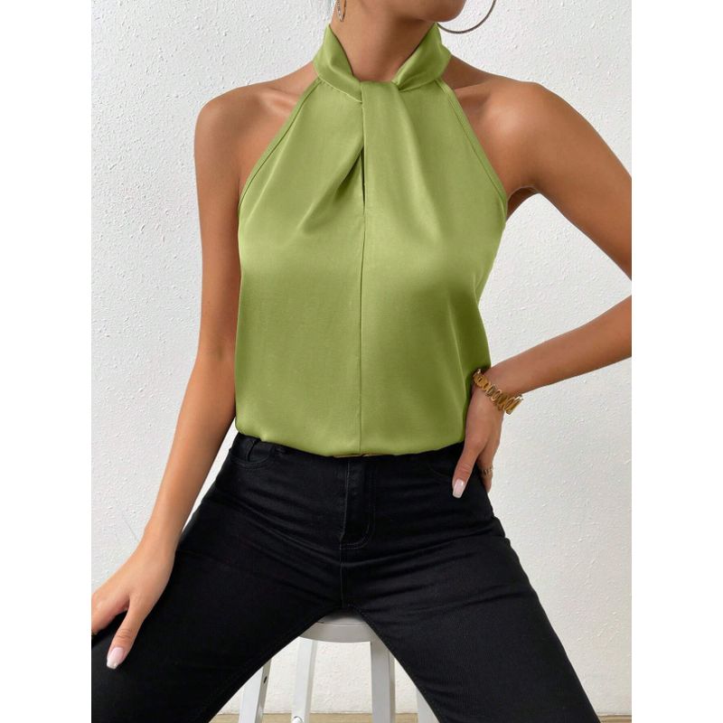 Sleeveless Top Women's Clothing 2025 Summer New Arrival Fashion Female Satin Multicolor Halterneck Cold-Shoulder Sleeveless Vest