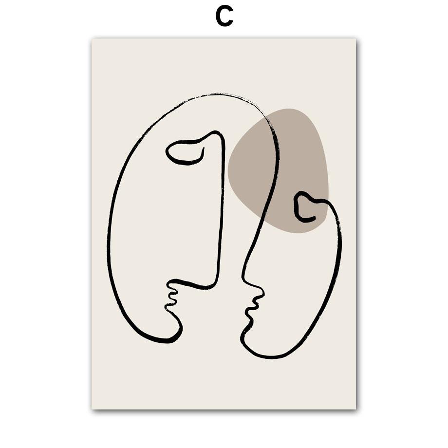 Beige Black Abstract Lines Figures Drawing Minimalist Wall Art Canvas Painting Posters And Prints Pictures For Living Room Decor