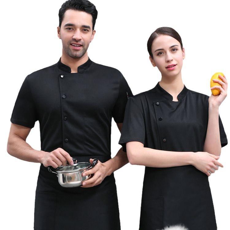 Western Restaurant Men's Solid Color Kitchen Jacket Summer Hotel Female Cook Uniform 360° Breathable Black and White Chef Outfit
