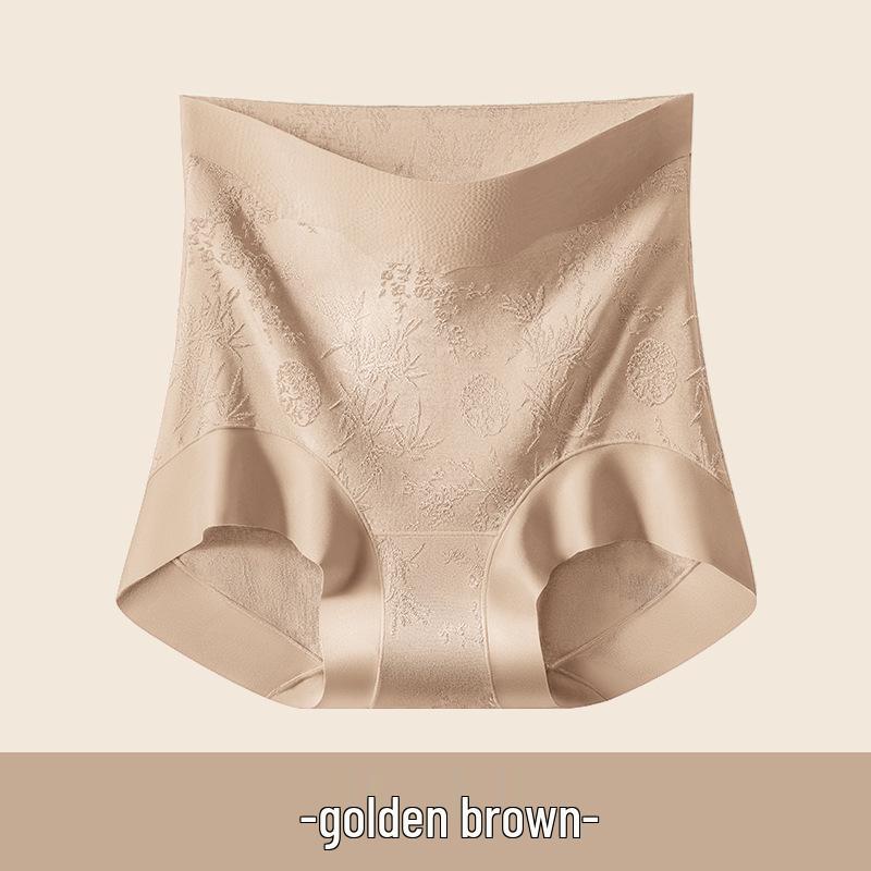 Mizhai Women's High-Waisted Tummy Control Silk Underwear, Chinese Style, Plus Size, Antibacterial Mulberry Silk Crotch