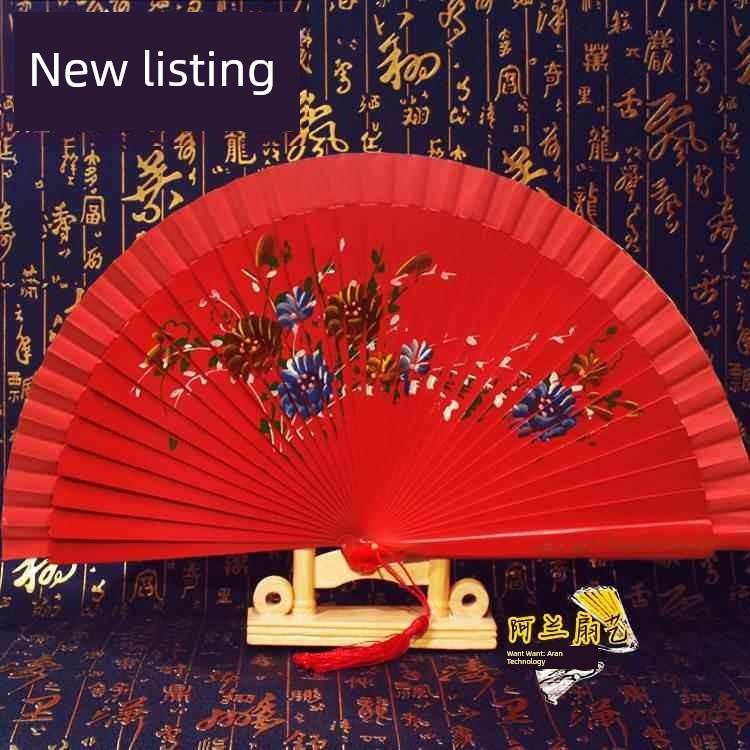 Double-Sided Easy-Open Folding Fan, Group Performance Fan, Retro Fan for Show, Dancing, Bright Red Model Dance Fan, Chinese Style