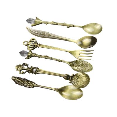 Balení 6 Elegantních Vintage Dezertních Kávových Lžiček Křišťálová Slitina Zinku Řezbářské Míchací Nádobí Pro Domácí Čaje Oslavy