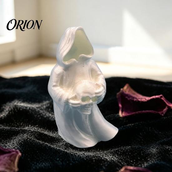 Holiday Home Accents 3D Printed Glow in The Dark Skull Ornament, Gothic Hooded Ghost Statue Figurine for Halloween Desktop Decoration, Luminous Resin