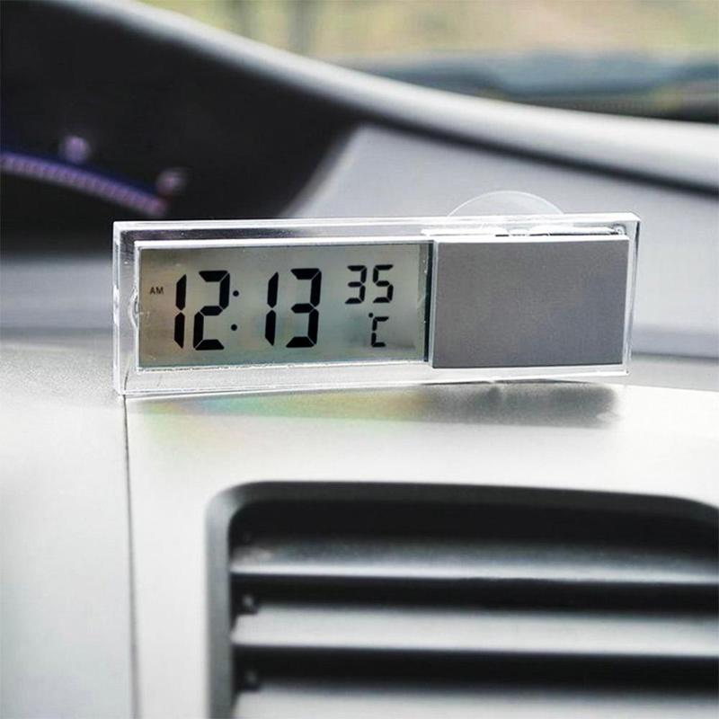 2 In 1 Automobile Car Clock LCD Digital Thermometer Sucker Type Clock Transparent with 1 AG10 Button Cell