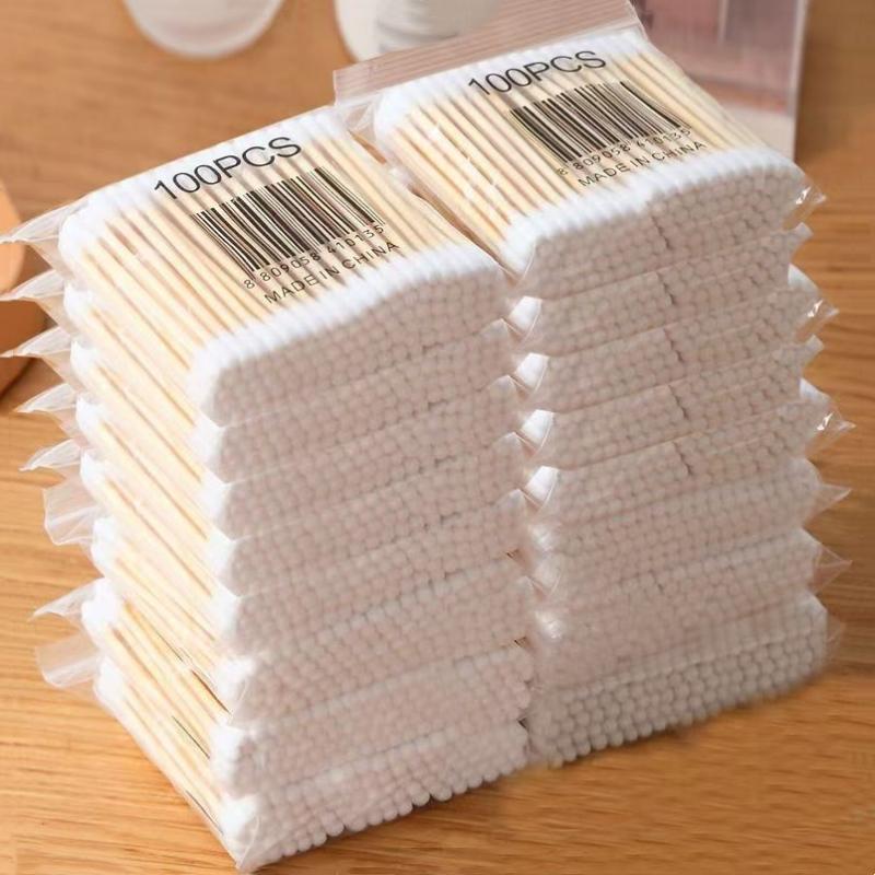 500pcs/box & 100pcs/bag Double Head Wood Cotton Swab Nose Ears Cleaning Women Makeup Tools Cotton Buds Tip Sticks Multi-purpose