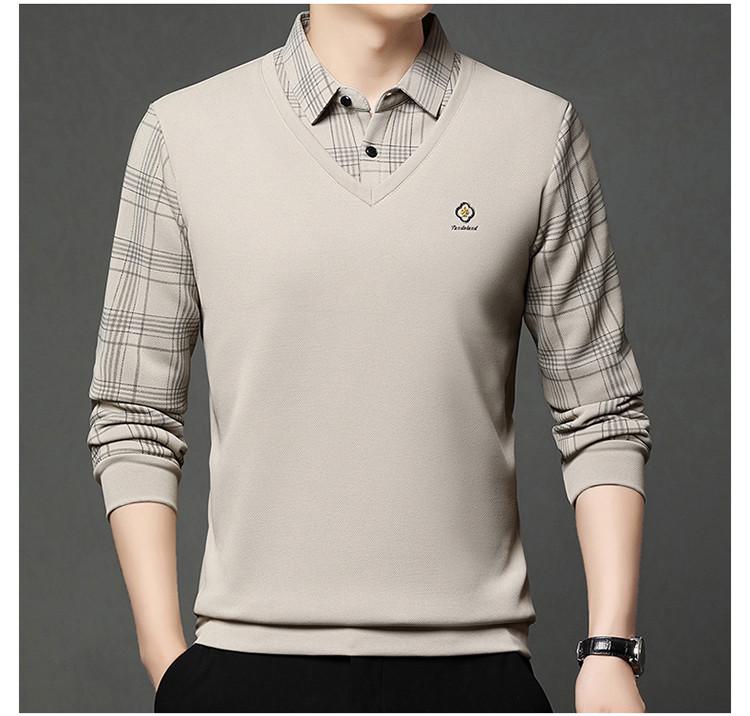 Men's Autumn/Winter Faux Two-Piece Fleece Polo Base Layer Shirt