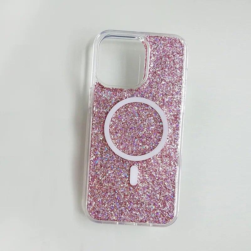 Clear Glitter Bling Magnetic Case for iPhone 14 13 12 Pro Max Plus Cover for MagSafe Wireless Charging Soft Silicone Cover Funda