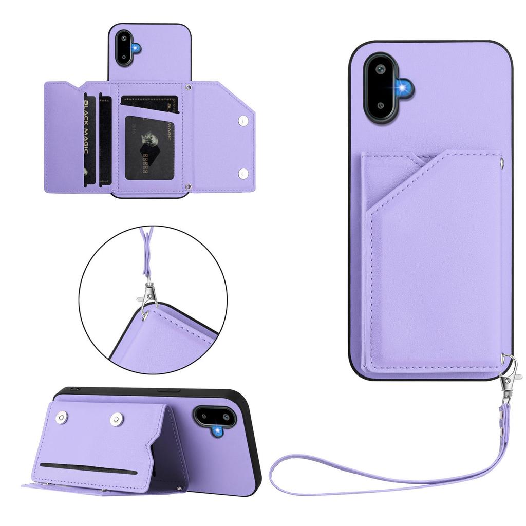 For Samsung Galaxy M06 5G/Galaxy F06 5G Case Card Holder Kickstand Skin-Touch Phone Cover with Wrist Strap