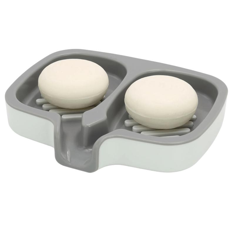 Double-Layer Soap Dish with Drainage Spout Laundry Soap Storage Box Bathroom & Kitchen Storage Container серый