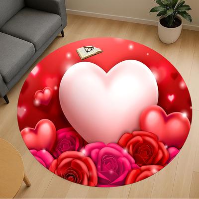 1pc Heart Roses Round Chair Mat Area Rug - Non-Slip, Floor Mat for Office, Bedroom, and Indoor Decor C1125385