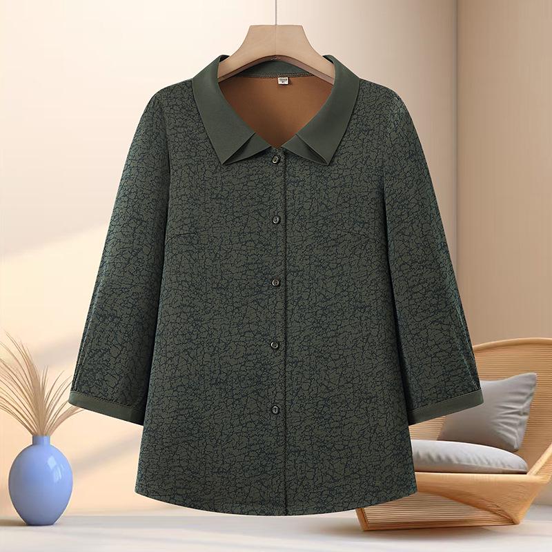 

Mom s 2026 Autumn Stylish Lapel Top - Fashionable Shirt for Middle-aged & Elderly Women 5XL (145-155 kg) зелений