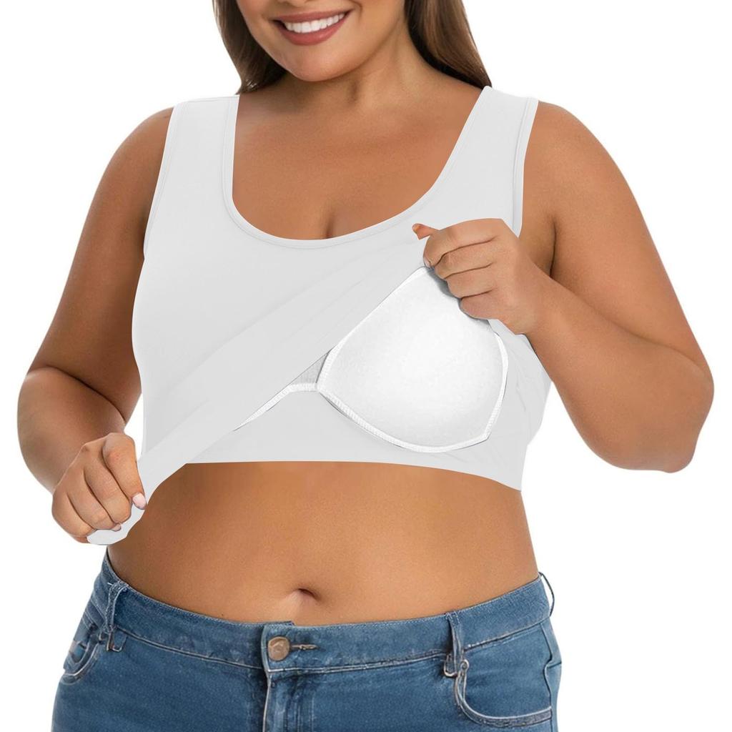 Plus Size Women's Camisole With Bottom And Chest Pad, Sexy Oversized Underwear With Chest Pad
