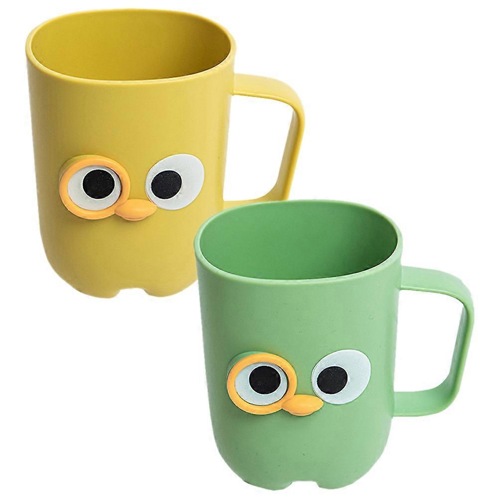 Cartoon Toothbrush Holder Cups, 2pcs Plastic Bathroom Accessories with Smooth Surface, Cute Travel Tumblers for Easy Grip, Yellow and Green