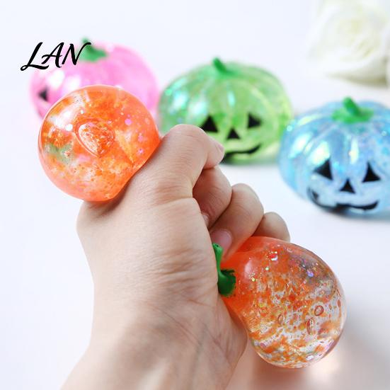 Classroom Stress Toy 1/2/3Pcs Halloween Pumpkin Relief Toy, Creepy Head Squeeze Decompression Glitter Ball for Kids Adults, Party Favors